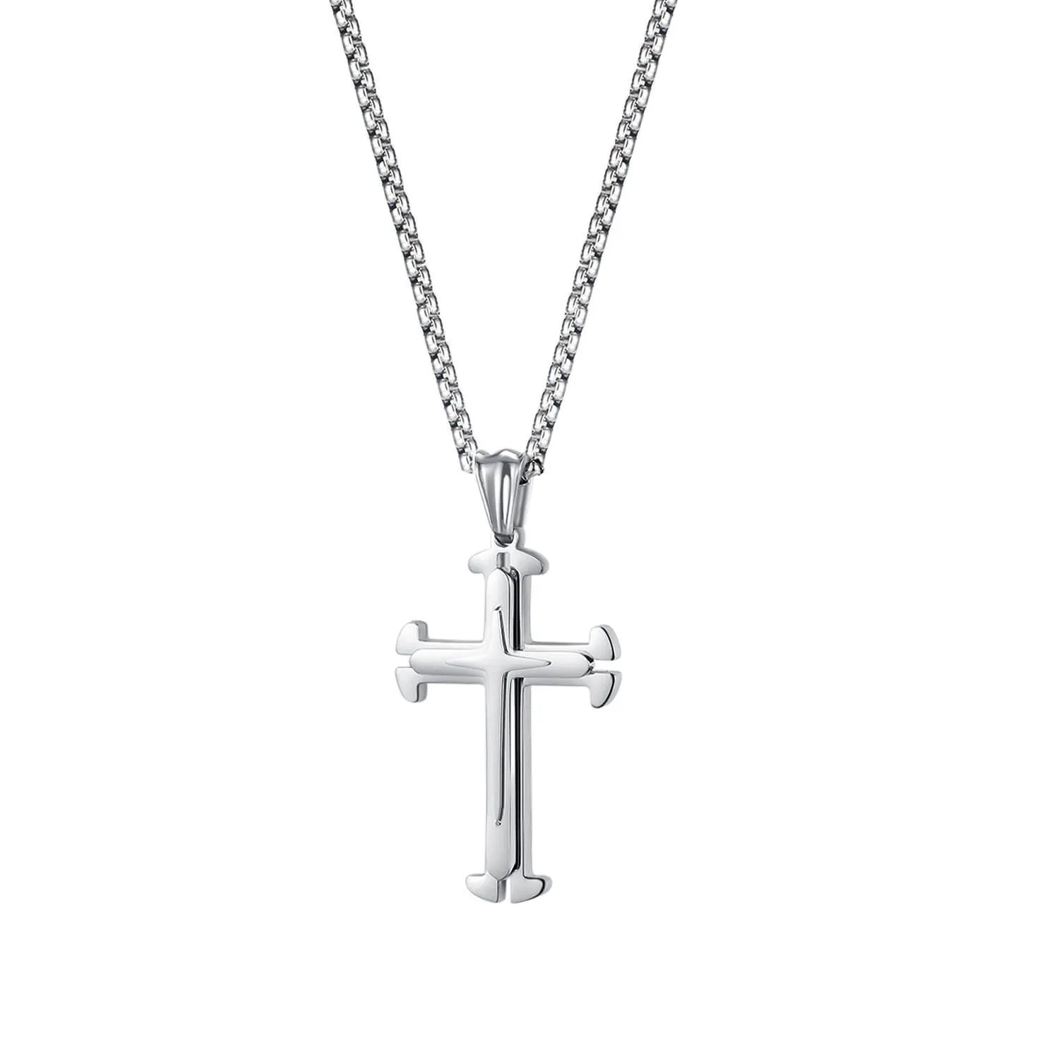 CROSS EASY - oceľový kríž s retiazkou;4,2cm x2,6cm; 55cm x 3mm; 