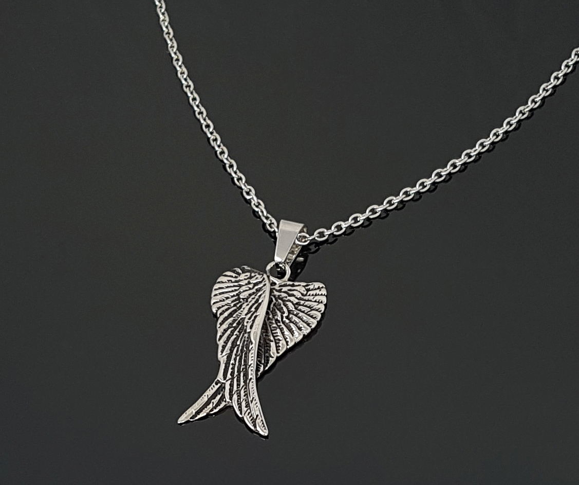 ANGELION - oceľový prívesok anjelske krídla s retiazkou - 60cmx2mm; 3,5x2cm