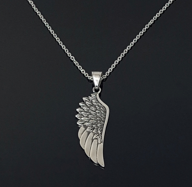 GRANT ANGEL - oceľový prívesok anjelske krídlo s retiazkou - 60cmx2mm;5,5x2cm