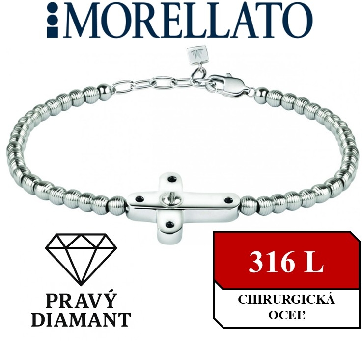 MORELLATO -  diamantový pánsky oceľový náramok ; nastaviteľná dĺžka od 19cm do 22cm 