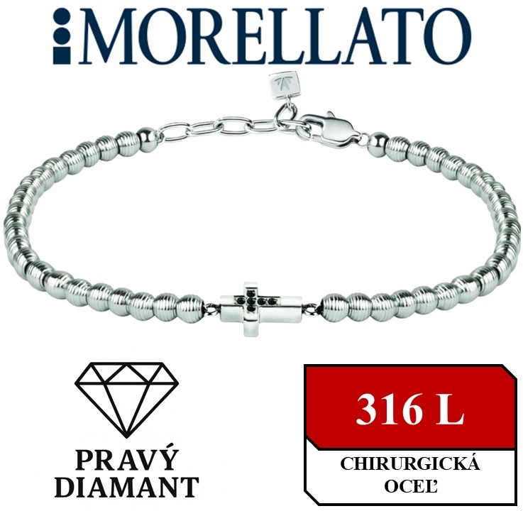 MORELLATO - diamantový pánsky oceľový náramok ; nastaviteľná dĺžka od 19,5cm do 22cm