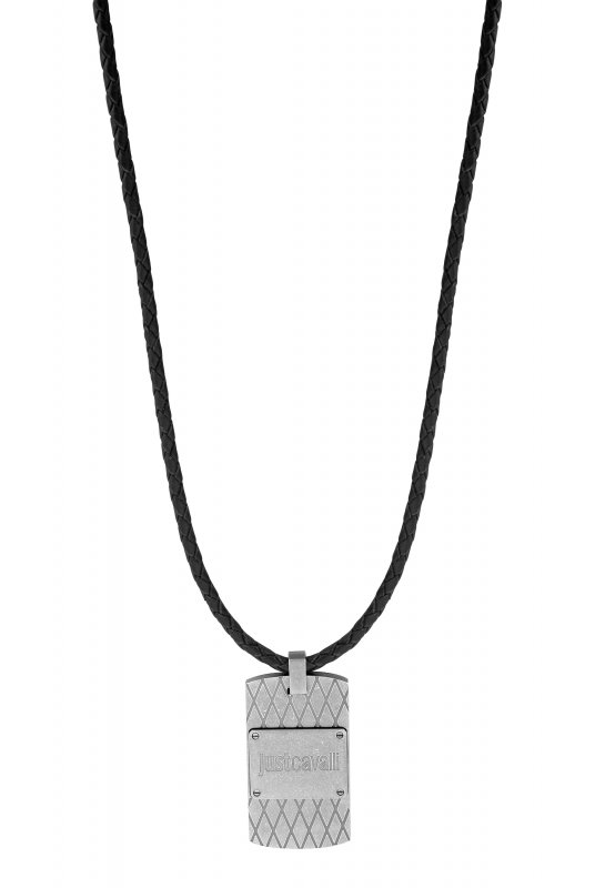 Pánsky náhrdelník "Just Cavalli" Patch; koža + oceľ; 55cm x4mm (DxŠ)