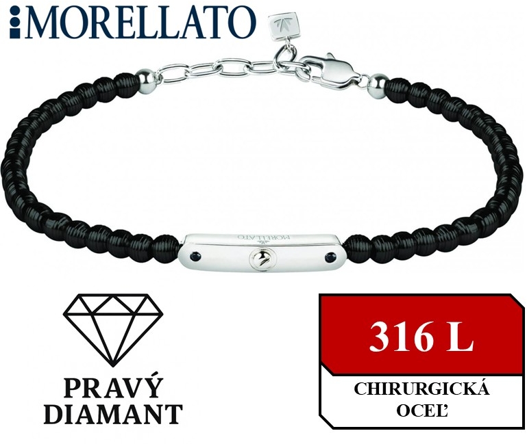 MORELLATO - oceľový pánsky náramok s 2ks diamantmi; 19-22cm x4mm (DxŠ)