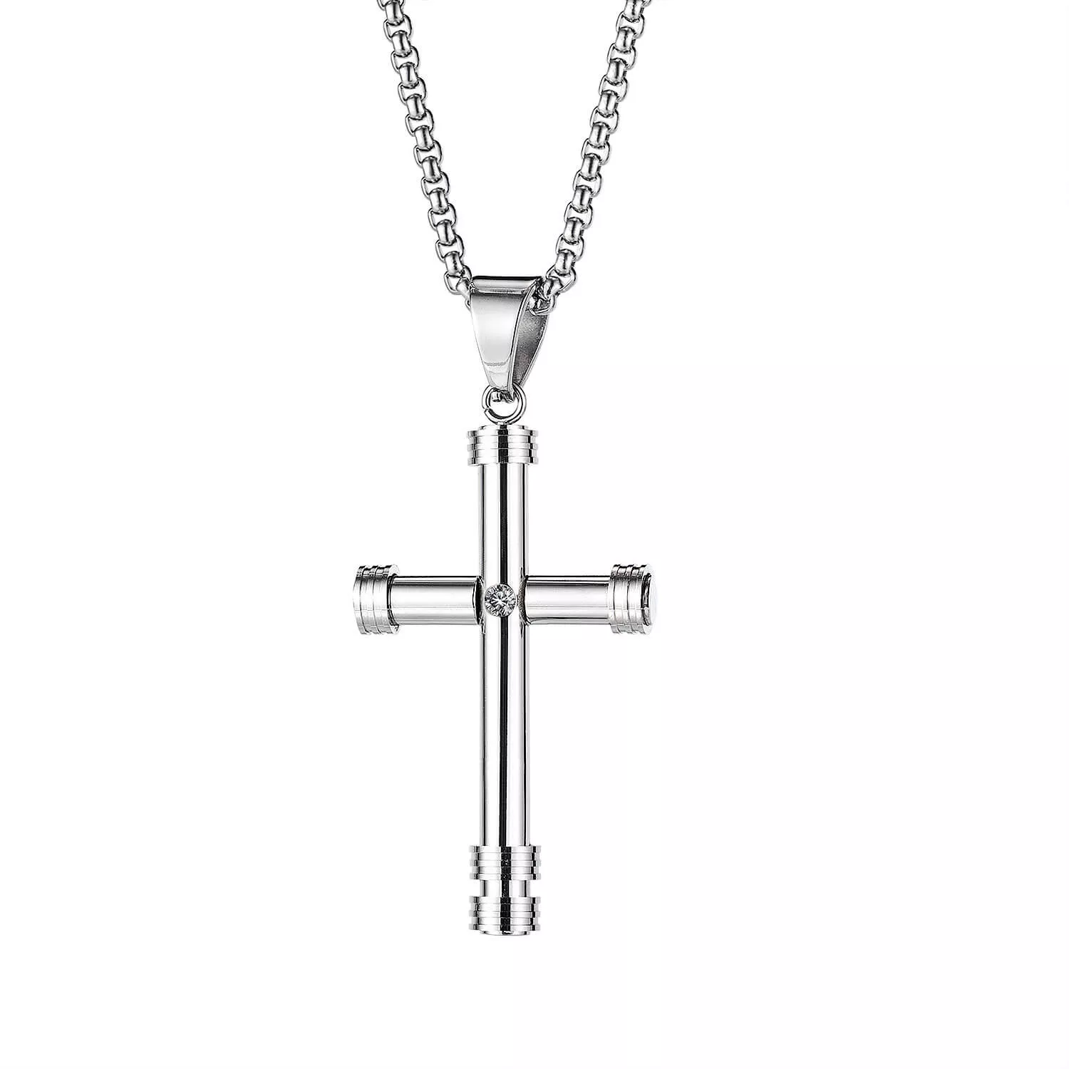 CRYSTAL CROSS - oceľový kríž s retiazkou; 5,4cm x 3cm; 55cm x 3mm 