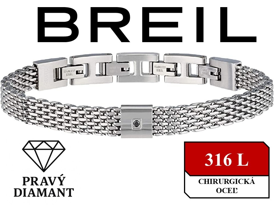 BREIL - pánsky náramok osadený pravým čiernym diamantom; max 21cm 