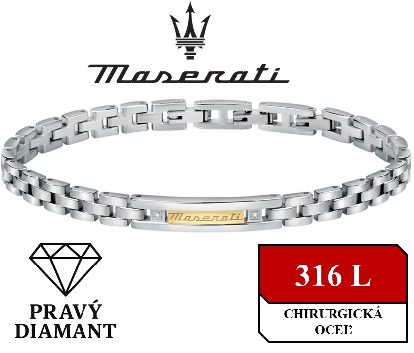 MASERATI - pánsky náramok osadený 2ks prírodnými diamantmi; 18,5cm až 21,5cm