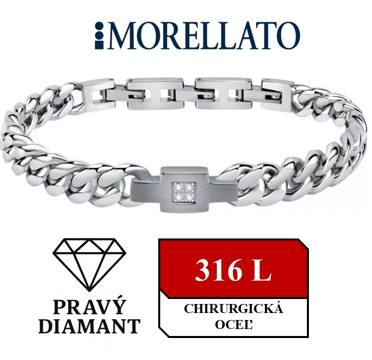 MORELLATO - pánsky diamantový náramok -  chirurgická oceľ -22cm x 8mm (DxŠ)